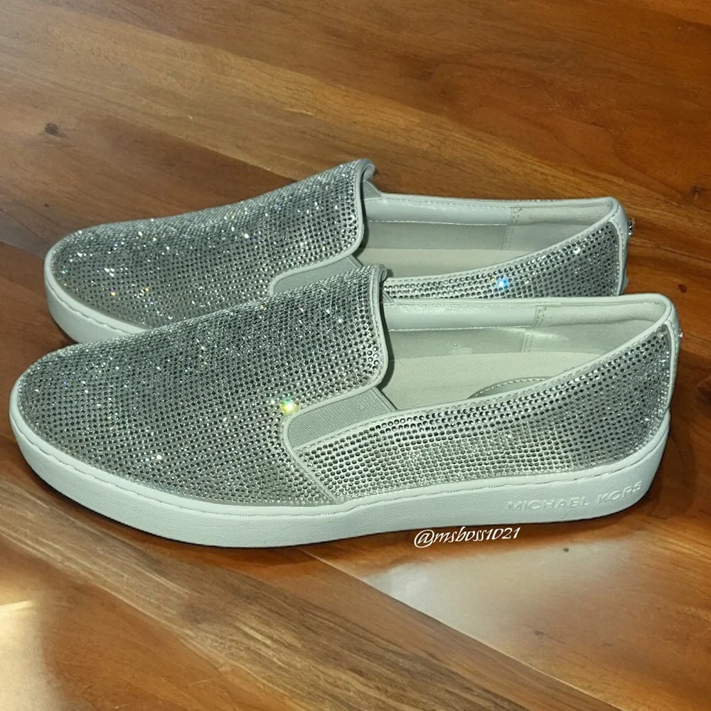 Michael Kors Rhinestone Keaton Slip On Sneaker in Light Slate NEW - Picture 2 of 8